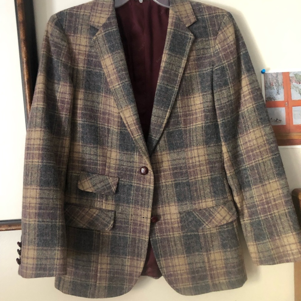 Vintage 1970's Sachel Cream and Purple Plaid Wool Blazer